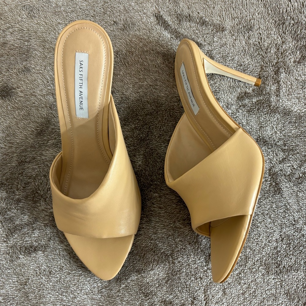 Saks Fifth Avenue D'Orsay Leather Stiletto Sandal Heels. Nude color, Size 8.5
